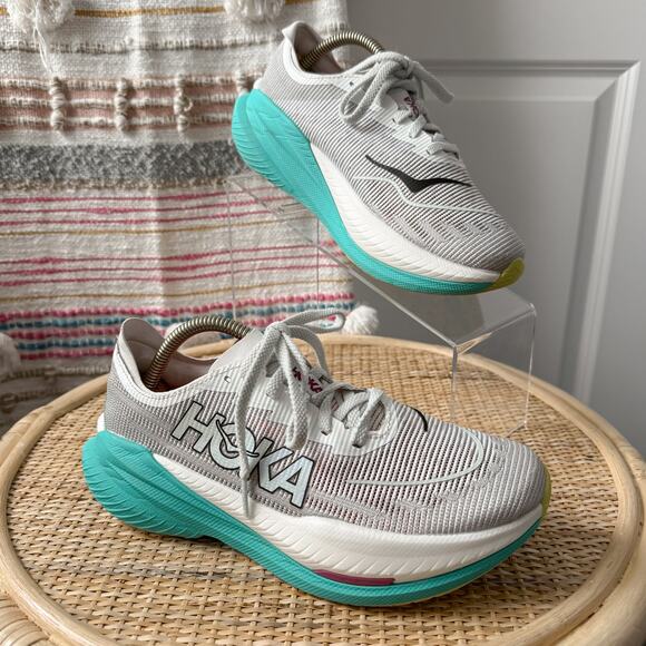 Hoka One One Shoes - Hoka One One Mach X 2 White Aqua Road Running Sneakers Women’s Size 7
